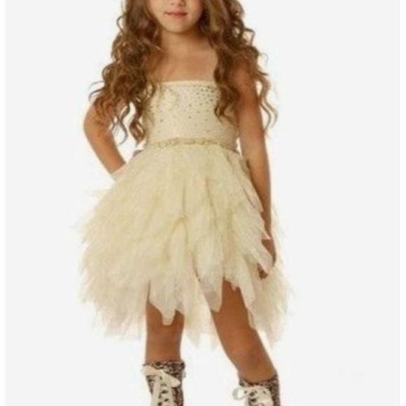 Ooh La La‎ Couture Champagne Swarovski Devin High Low Girls Dress size 8 Girls - Picture 1 of 12